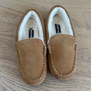 Lands' End Kids Suede Moccasin Slippers with Sherpa Lining - little boys size 3